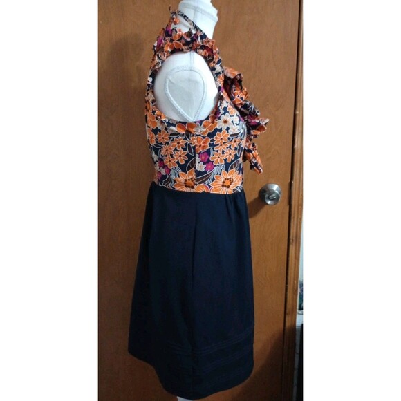 Girls From Savoy Anthropologie Dress Sz 2 Small Vestiges Orange Navy Ruffle - Picture 6 of 11